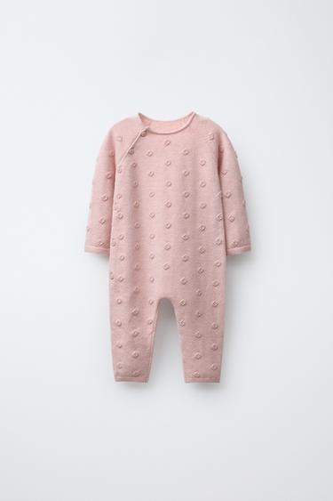 Zara LONG EMBROIDERED FLORAL KNIT JUMPSUIT - Light pink