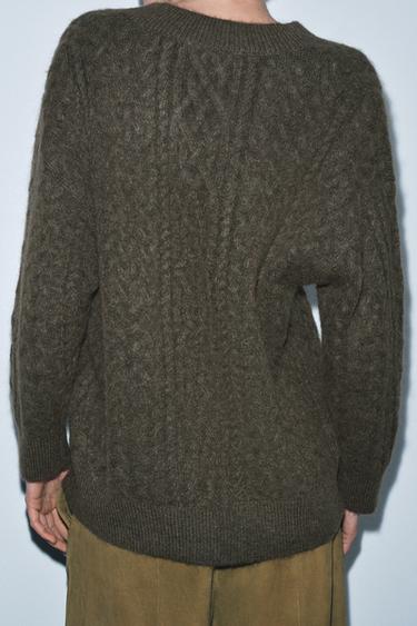 OVERSIZED CABLE KNIT JUMPER - Khaki by Zara - Image 2