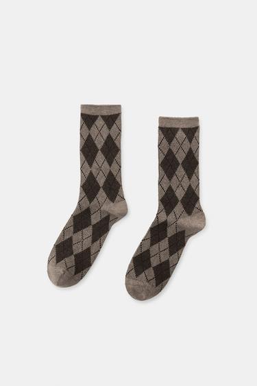 DIAMOND COTTON SOCKS - Brown / Taupe by Zara