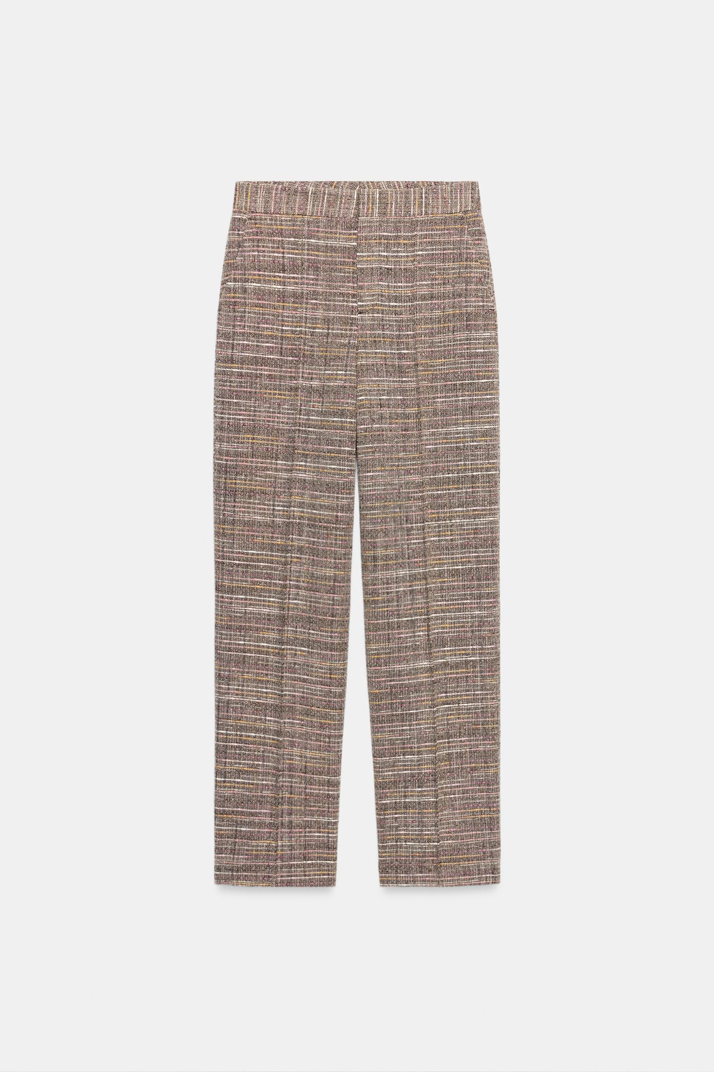 Женские брюки Zara Structured Straight, цвет: Коричневый / Экрю — фото 4