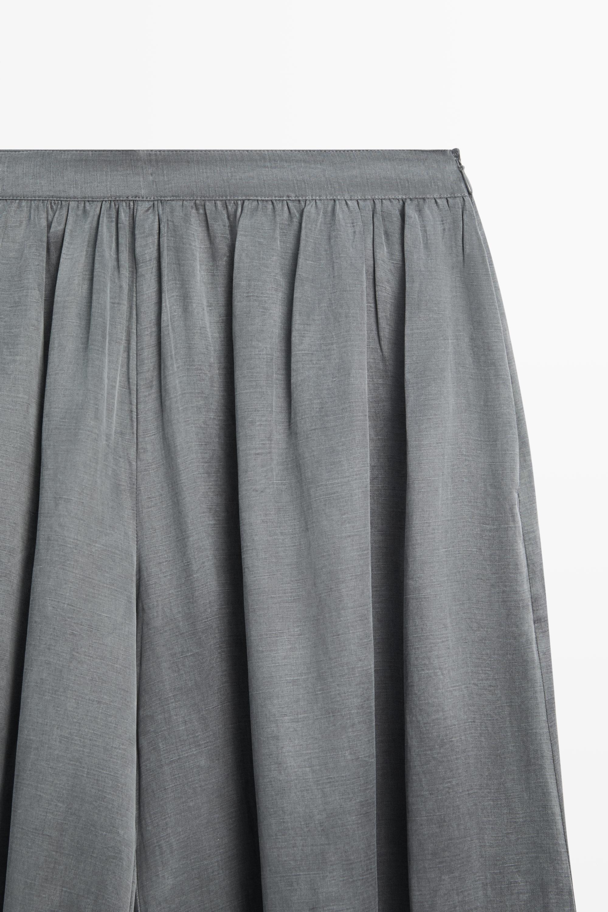 Pleated balloon fit linen blend trousers — Blue / Gray