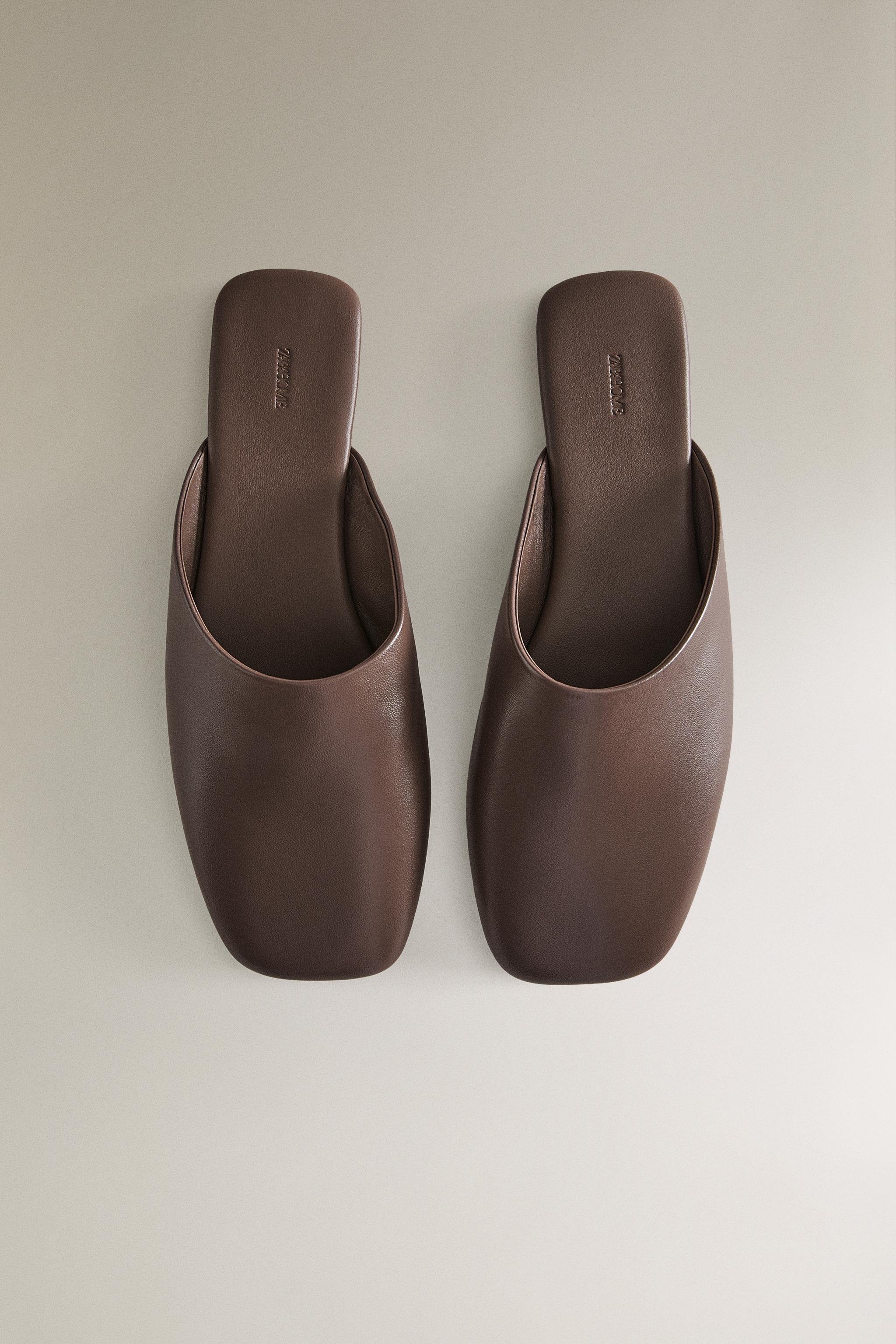 LEATHER MULE WITH SQUARE TOE - Brown | ZARA United States