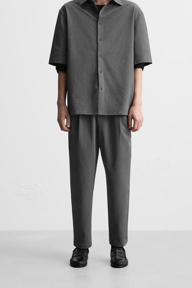 Zara 泡泡紗打褶長褲 - 炭灰色