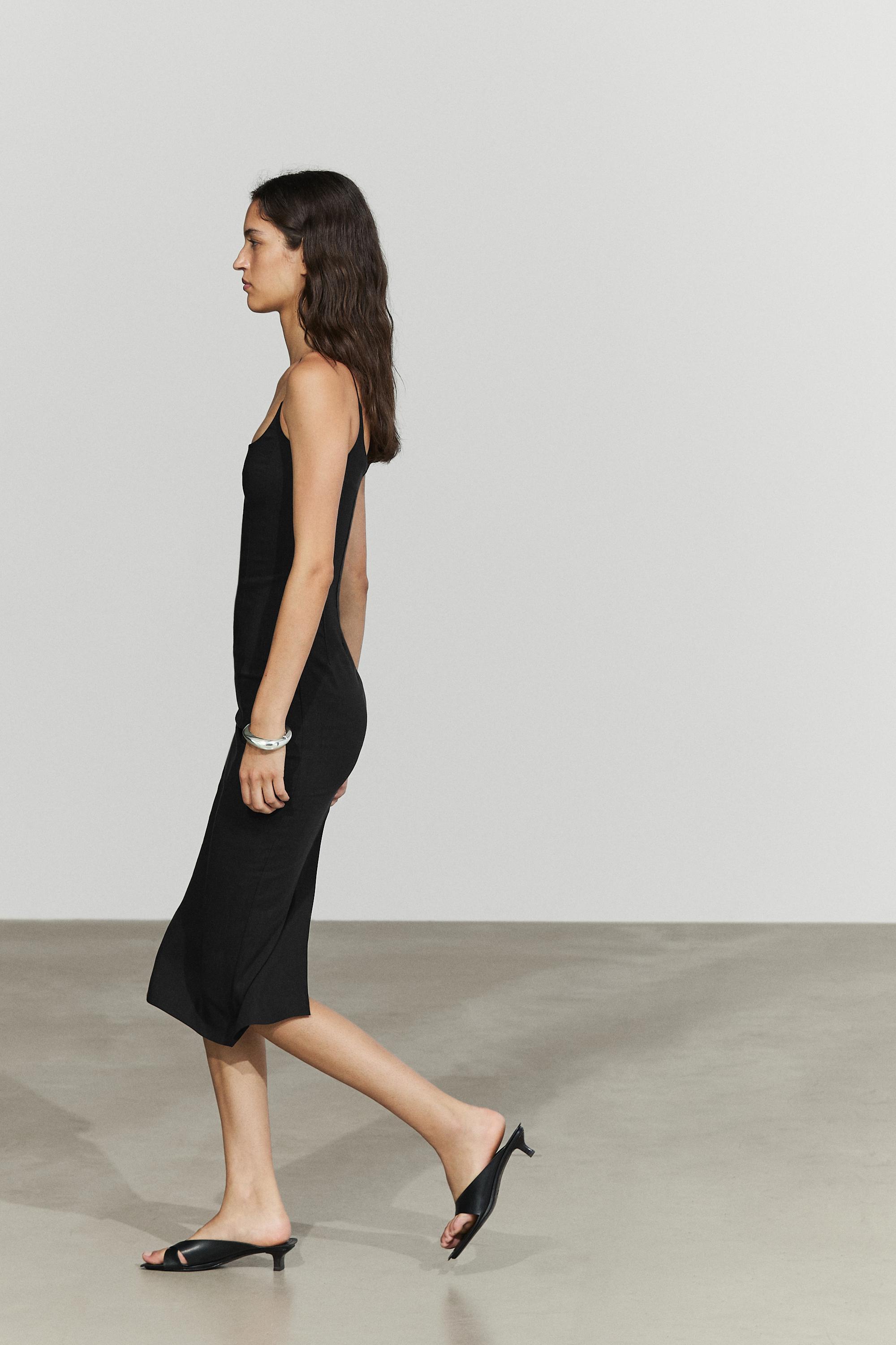 Linen-blend thin strap midi dress