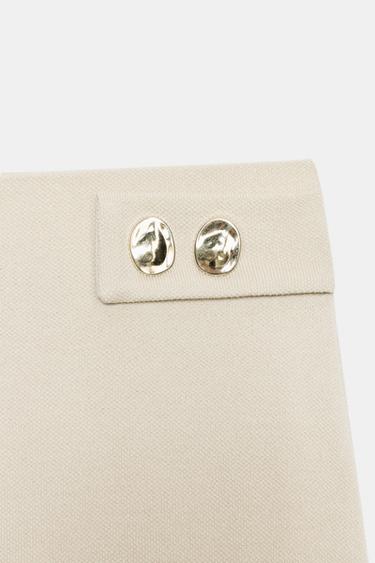 STRAIGHT-LEG PIQUÉ TROUSERS WITH BUTTONS - Ecru by Zara - Image 6