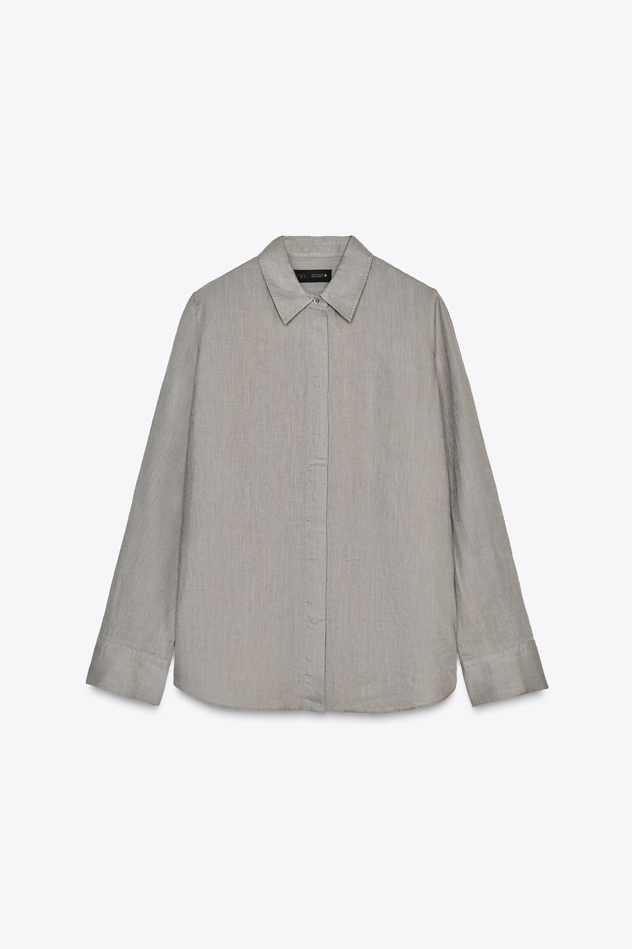 さらぼん 100% LINEN SHIRT ZW COLLECTION - Light gray | ZARA United States