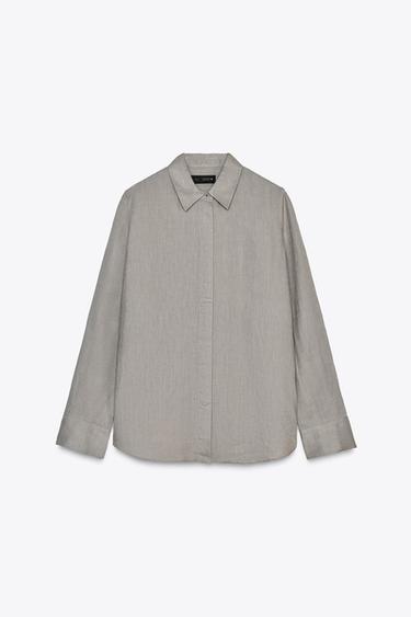 ZW COLLECTION 100% LINEN SHIRT - Light grey by Zara