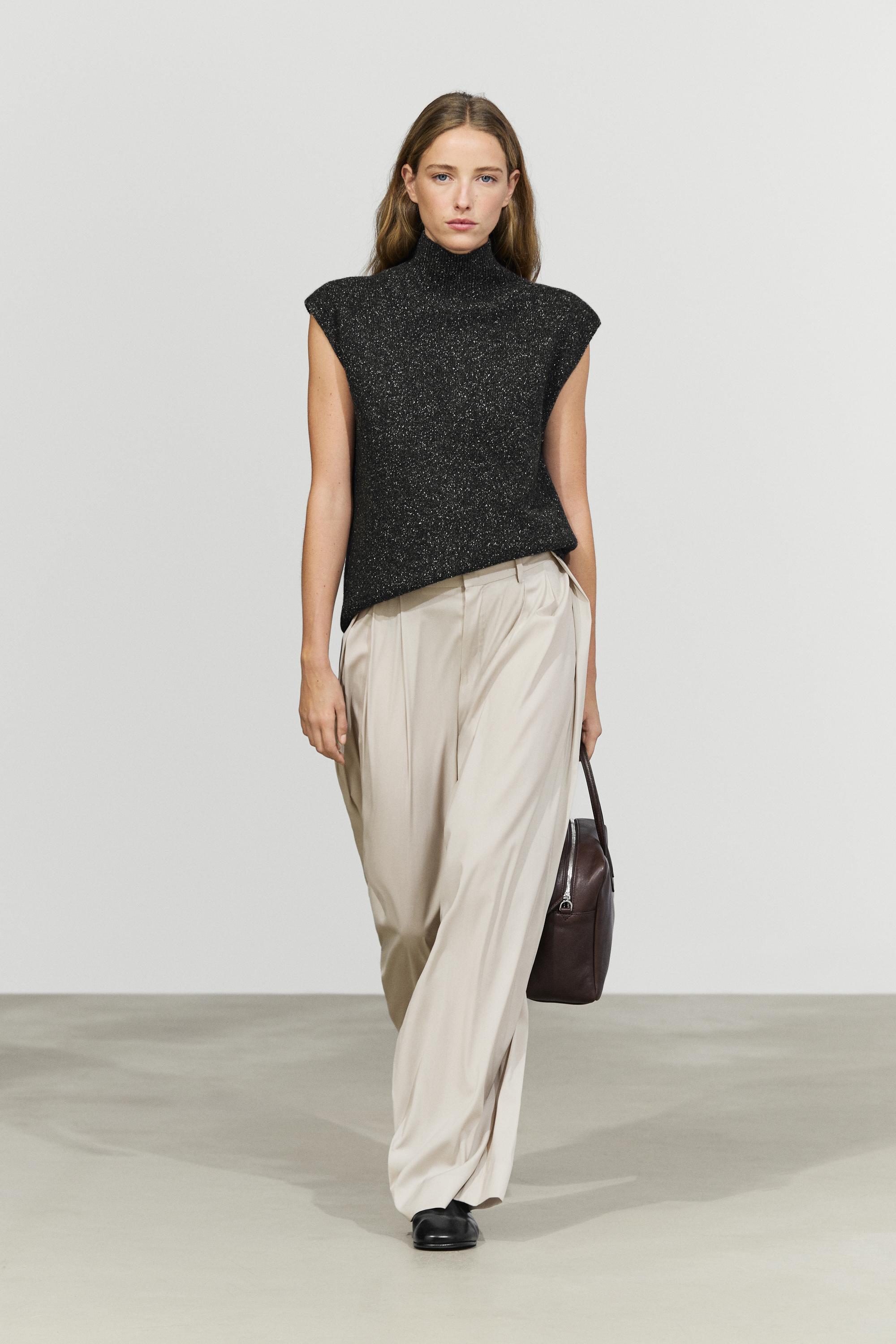Wool-silk blend knit turtleneck vest