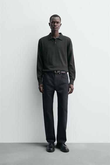 100% WOOL KNIT POLO SHIRT - Grey marl by Zara