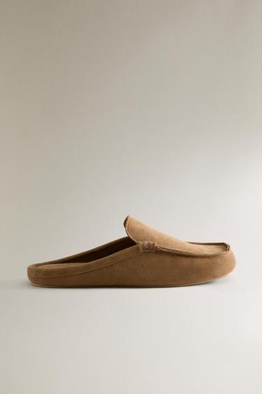 MOCASSIN OUVERT À L’ARRIÈRE EN CUIR - Marron de Zara