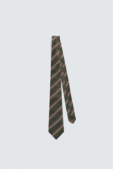 Zara 100% SILK STRIPED LIMITED EDITION TIE - Green