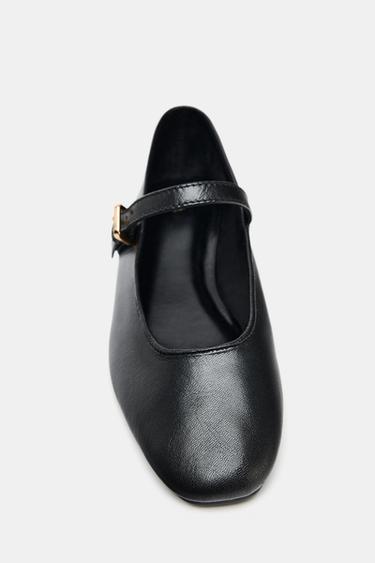 Zara LEATHER BALLET FLATS 50TH ANNIVERSARY - Black