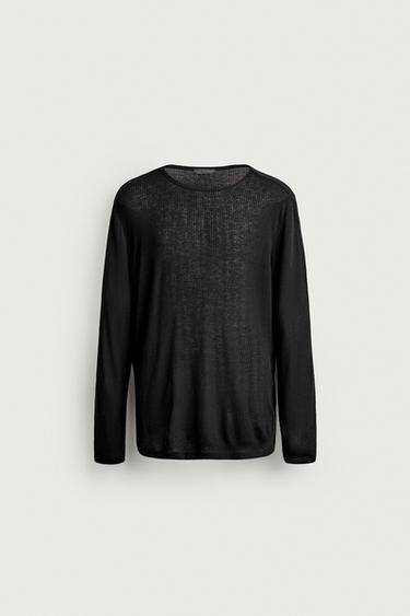 SEMI-SHEER RELAXED FIT T-SHIRT - Black de Zara