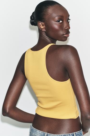 TOP COURT CÔTELÉ - Jaune de Zara - Image 2