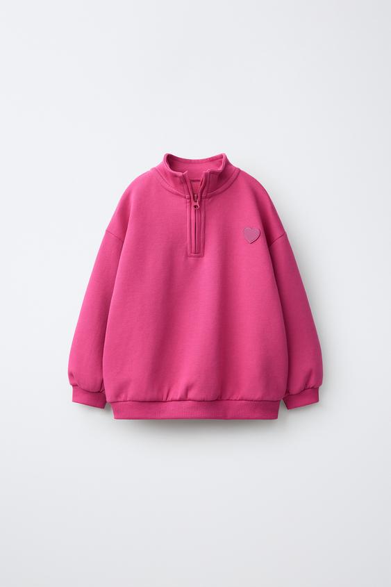 RUBBERISED HEART INTERLOCK SWEATSHIRT - Dark fuchsia by Zara - Image 0