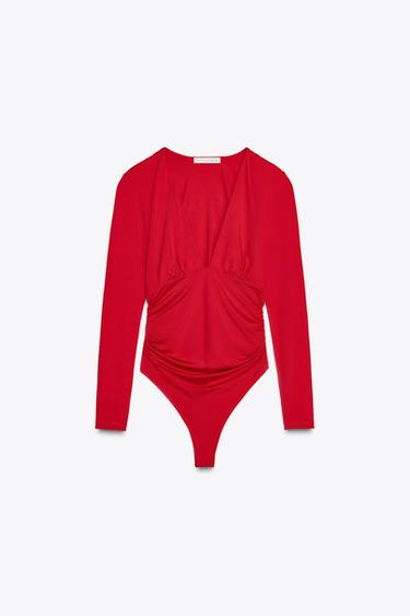 GATHERED POLYAMIDE BODYSUIT - Intense red by Zara