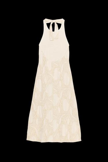 Zara HALTER JACQUARD DRESS - Golden