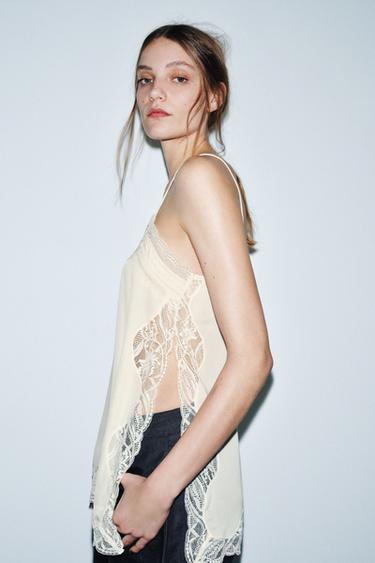ZW COLLECTION LACE-TRIMMED CAMISOLE TOP - Ecru by Zara
