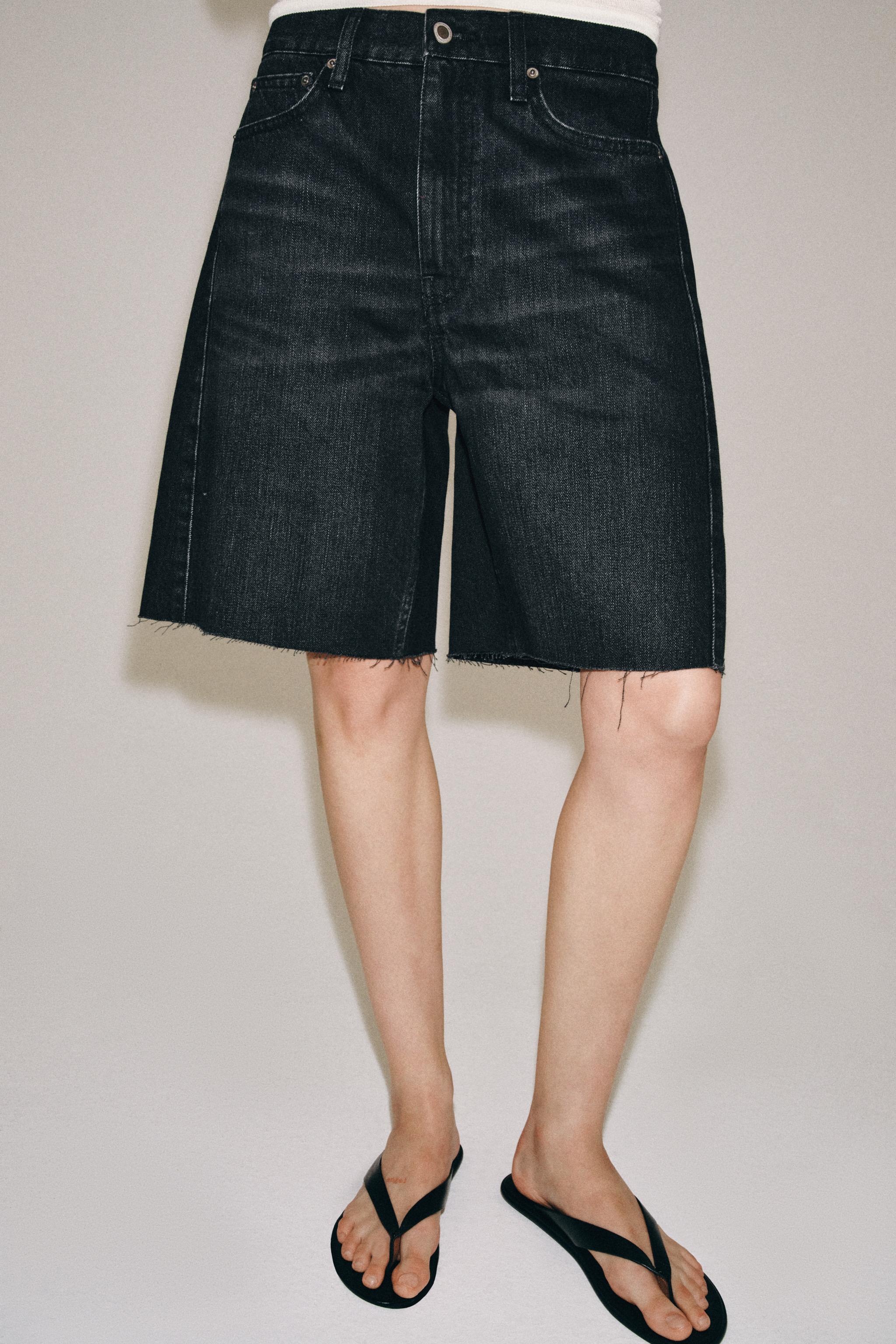 ZW COLLECTION RELAXED FIT MID-RISE DENIM SHORTS — Black