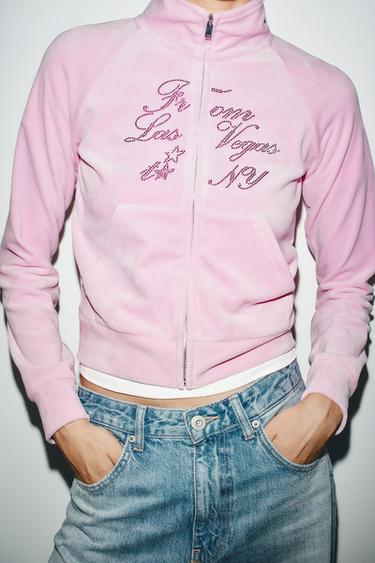 VELVET JACKET WITH TEXT - Pink by Zara - Image 2