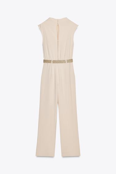 JUMPSUIT WITH BELT - Beige by Zara - Image 5
