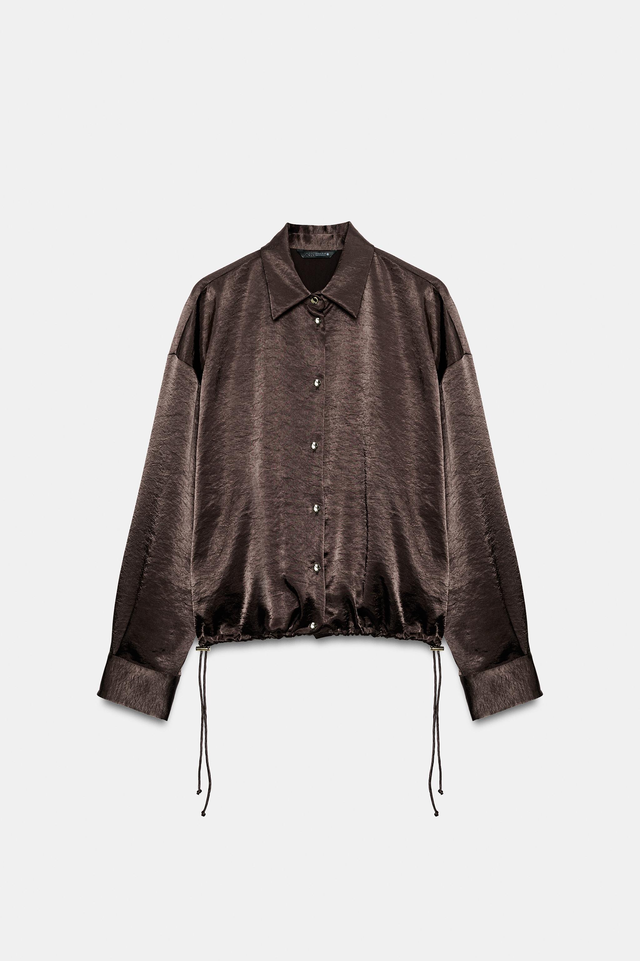 Женские блузки Zara DRAWSTRING SATIN BLOUSE — фото 5