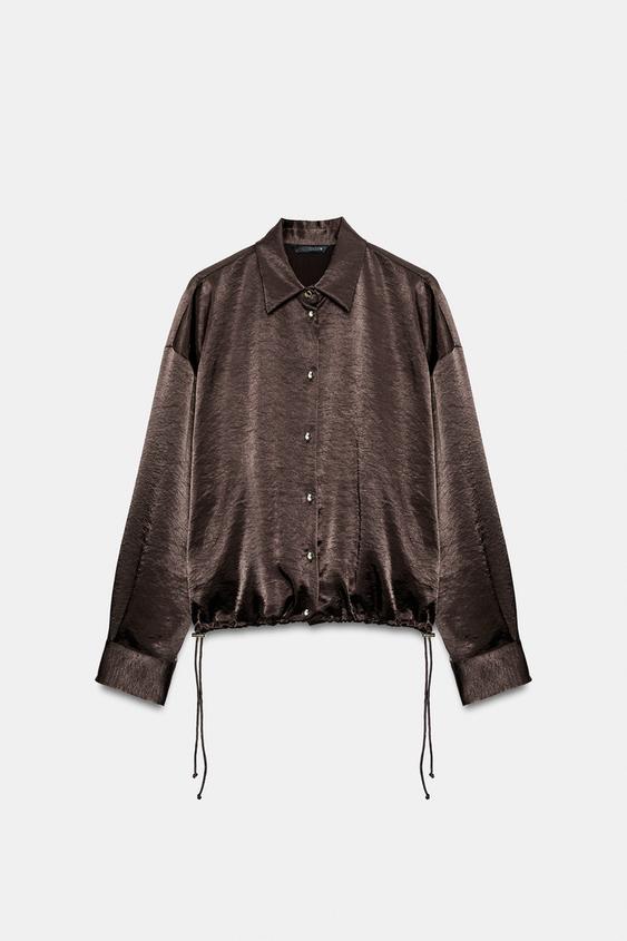 BLOUSE SATINÉE BAS À LACETS - Marron de Zara - Image 4