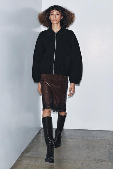 Zara ZIPPERED KNIT BOMBER JACKET - Black - Image 0