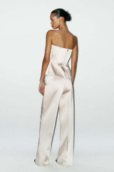 SATIN STRAPLESS TIE TOP - Beige by Zara - Image 3