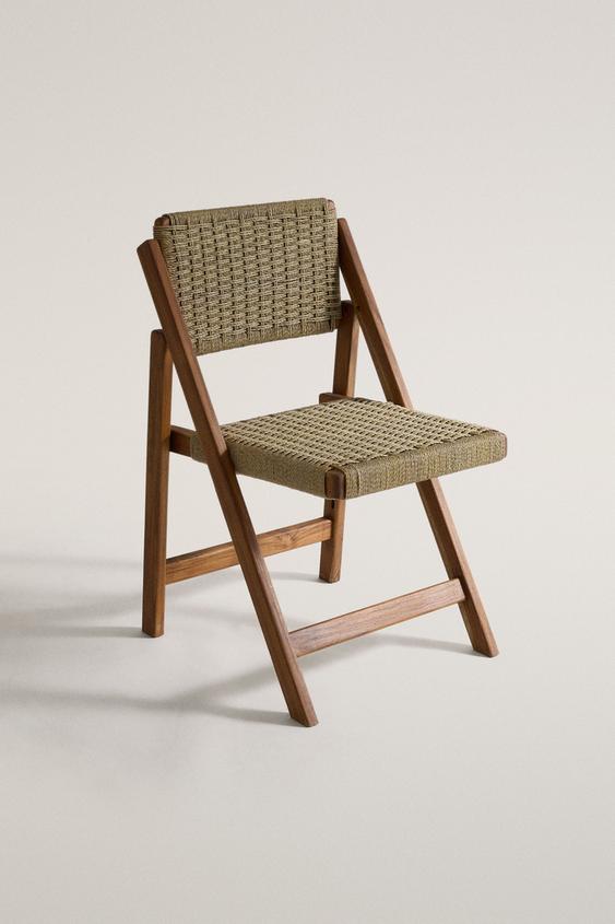 CADEIRA DOBRÁVEL EXTERIOR EM TEAK TRANÇADO - Bege-claro da Zara - Imagem 0