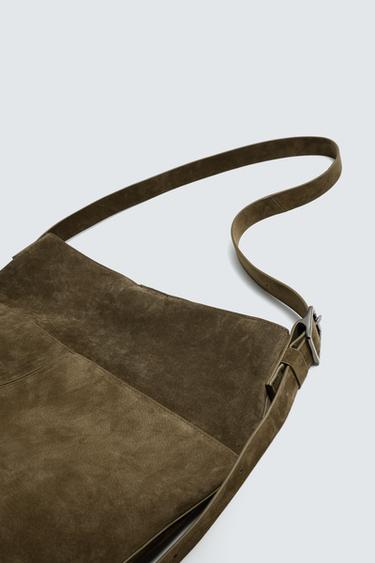 LEATHER TOTE BAG - Khaki Green by Zara - Image 2