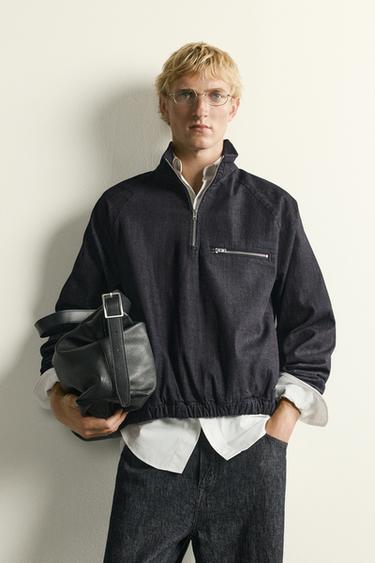 SUDADERA CANGURO DENIM RELAXED FIT - Índigo de Zara
