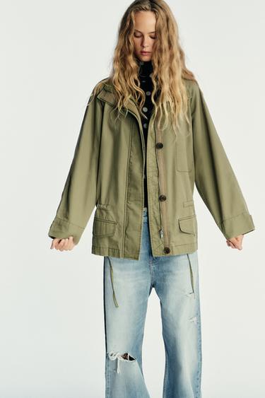 Zara MAXI POCKET PARKA - Olive Green