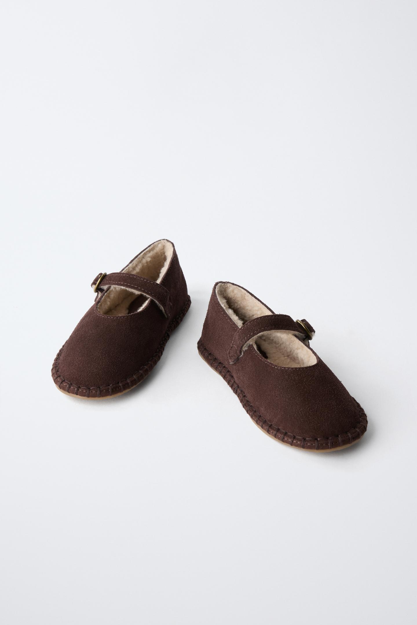 Детские балетки Zara Lined Leather Ballet Flats, цвет: Коричневый — фото 3
