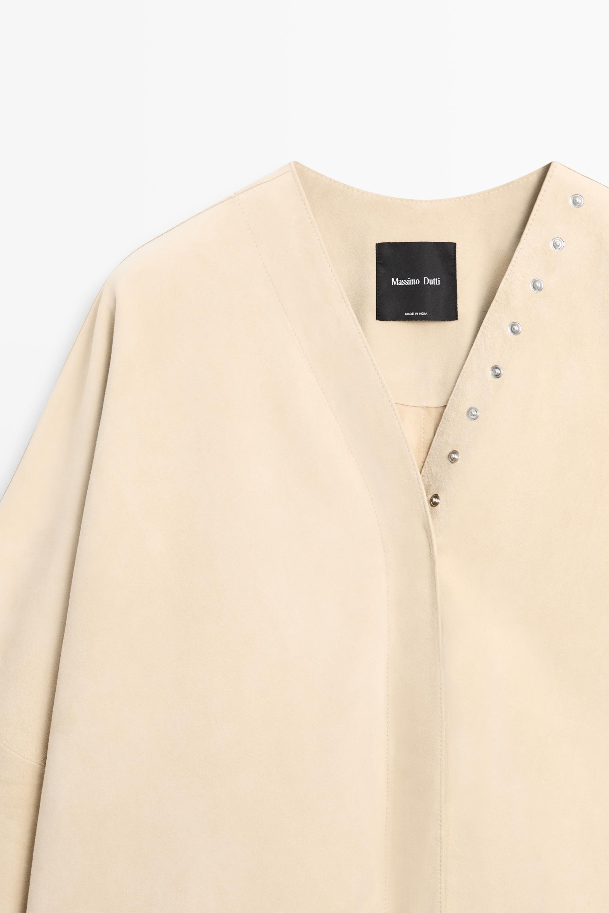 Suede leather shirt with snap button detail