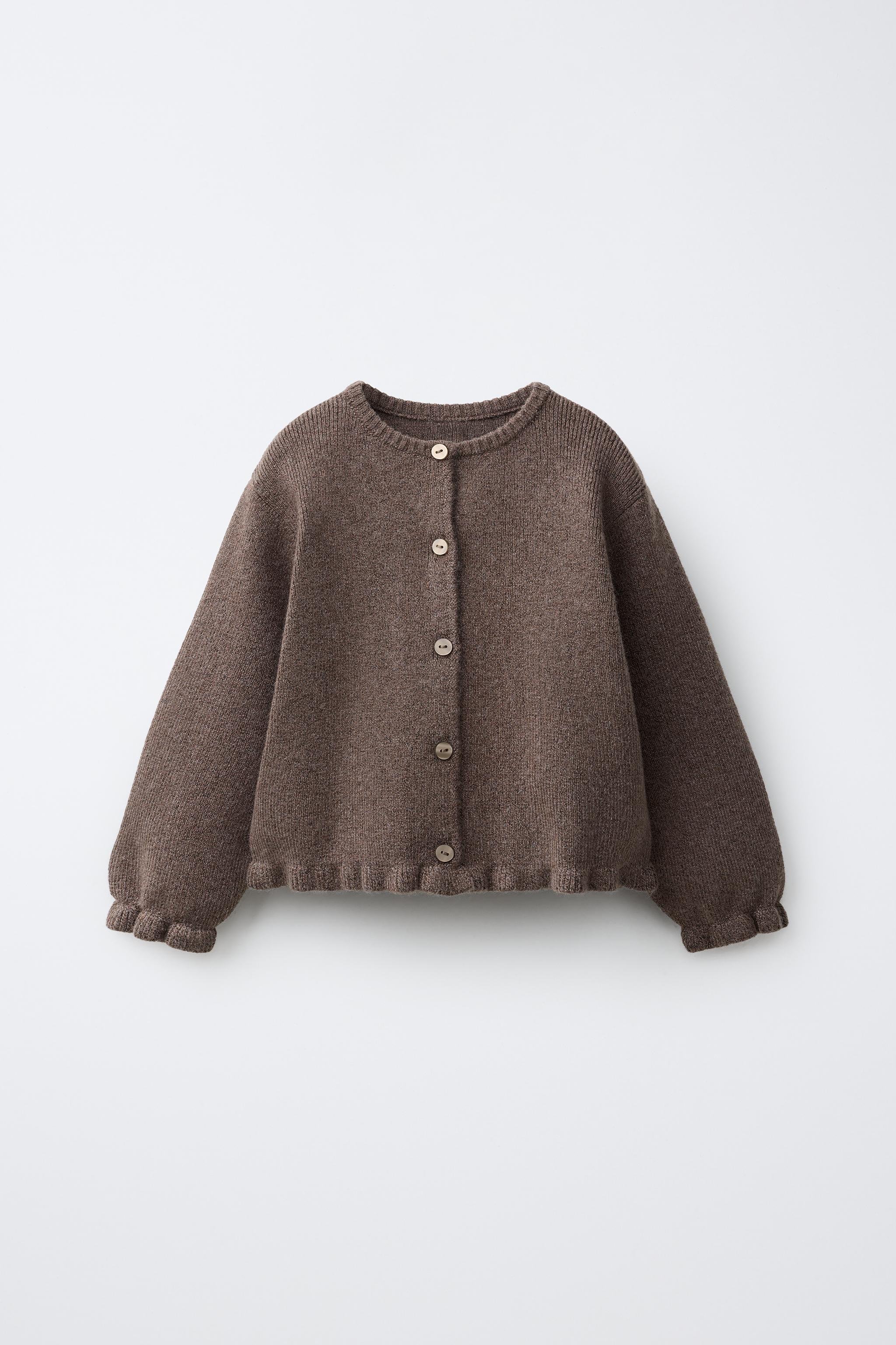 RUFFLED KNIT CARDIGAN — Brown / Taupe