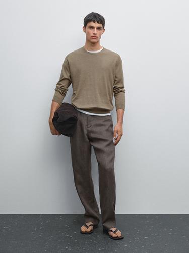 Zara Long sleeve cotton knit sweater - Khaki marl - Image 0