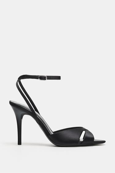 SATIN-EFFECT HIGH-HEEL SANDALS - Black by Zara