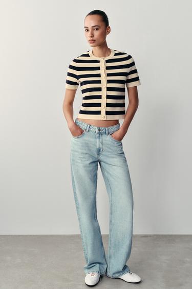 Zara 短袖條紋針織開襟衫 - 條紋 - 圖片 0