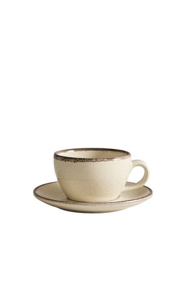 STONEWARE TEACUP AND SAUCER - Light ecru by Zara