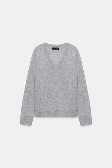 WOOL BLEND V-NECK JUMPER - Grey by Zara