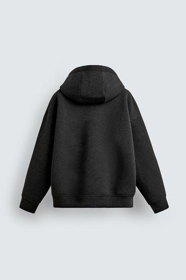 Zara NEOPRENE EFFECT HOODIE SWEATSHIRT - Dark gray