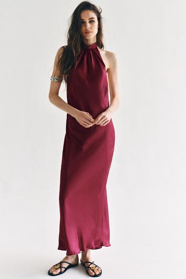 VESTIDO MIDI HALTER - Granate claro de Zara