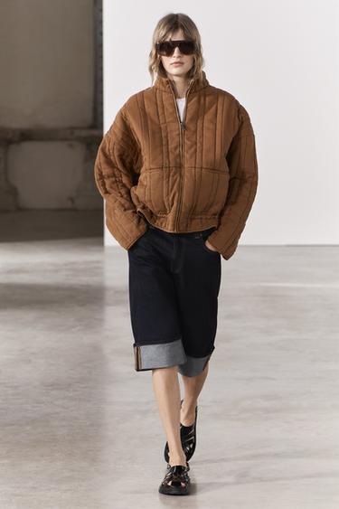 PROŠÍVANÁ BUNDA S EFEKTEM OPRÁNÍ ZW COLLECTION - Karamel od Zara