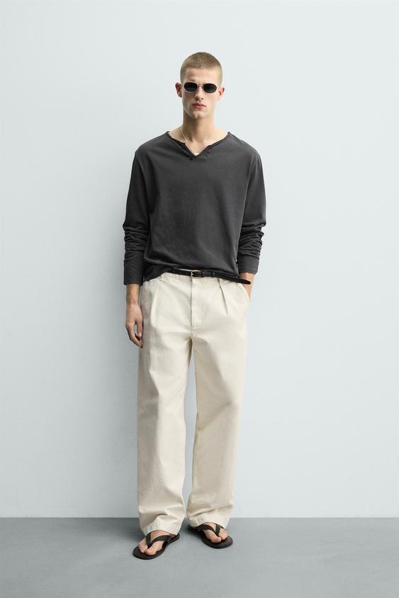 IRREGULAR HENLEY COLLAR T-SHIRT