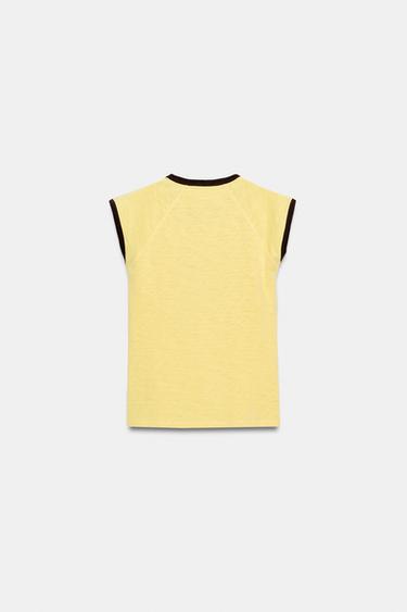 T-SHIRT FLAMMÉ À LISERÉS - Jaune clair de Zara - Image 6