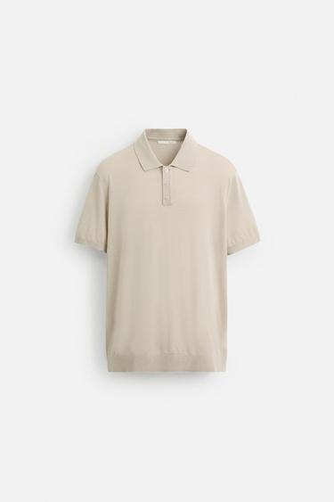 STRICK-POLOSHIRT AUS BAUMWOLLE UND SEIDE - grau-beige von Zara