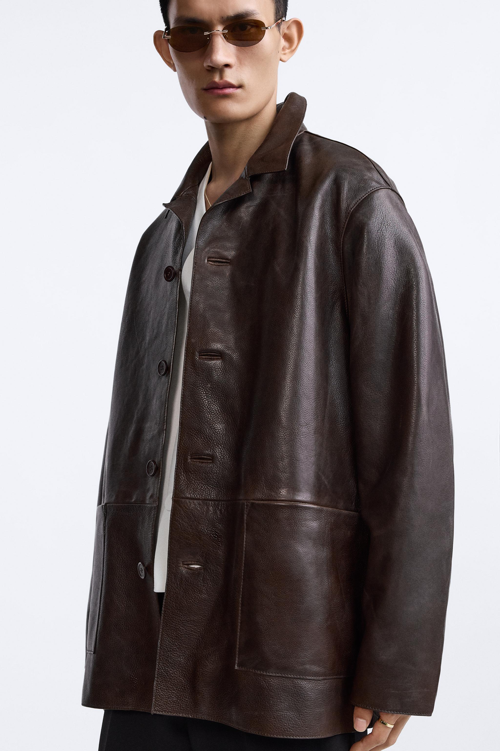 Zara men's leather jacket on sale uk