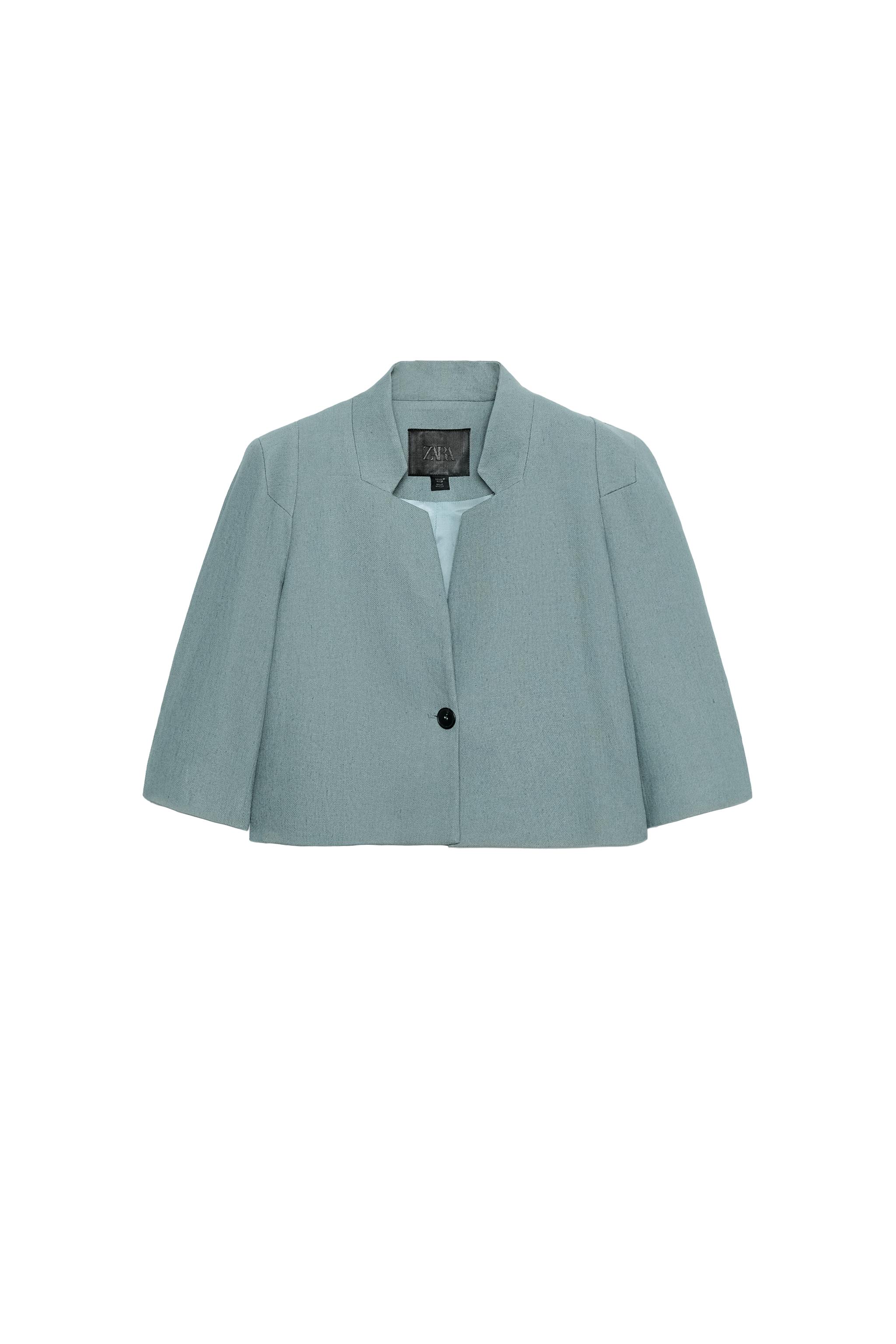 ZW COLLECTION CROPPED LINEN BLAZER - Blue / Gray | ZARA United States