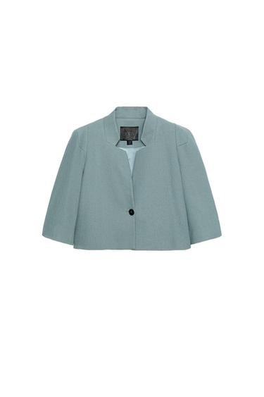 ZW COLLECTION LINEN BLEND CROPPED BLAZER - Blue / Grey by Zara
